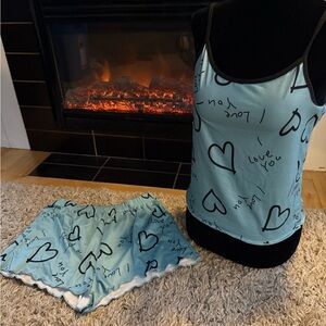 SHEIN Blue Heart Print Pajama Set